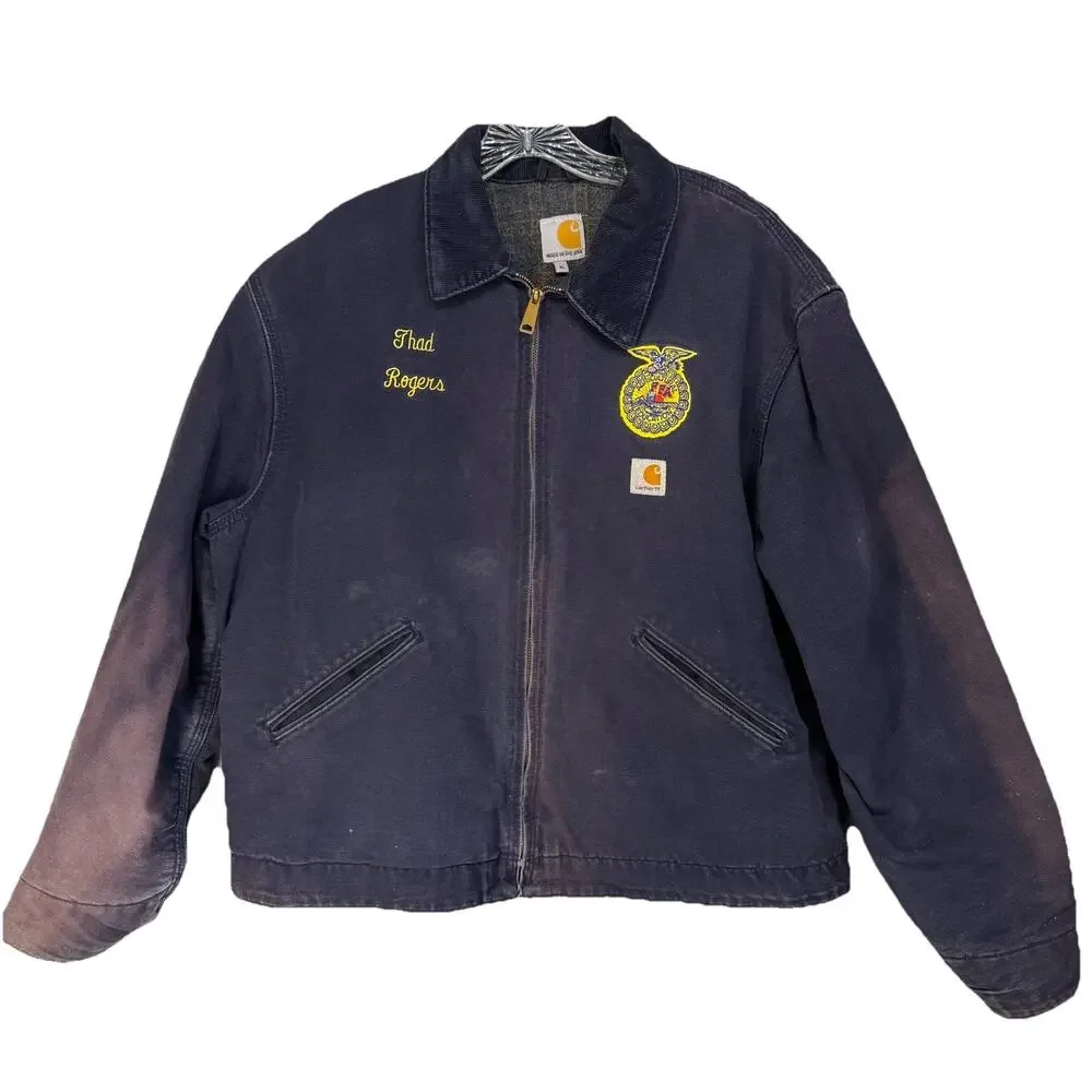 Carhartt FFA Jacket Mens XL Blue Flannel Lined Vintage USA Distressed
